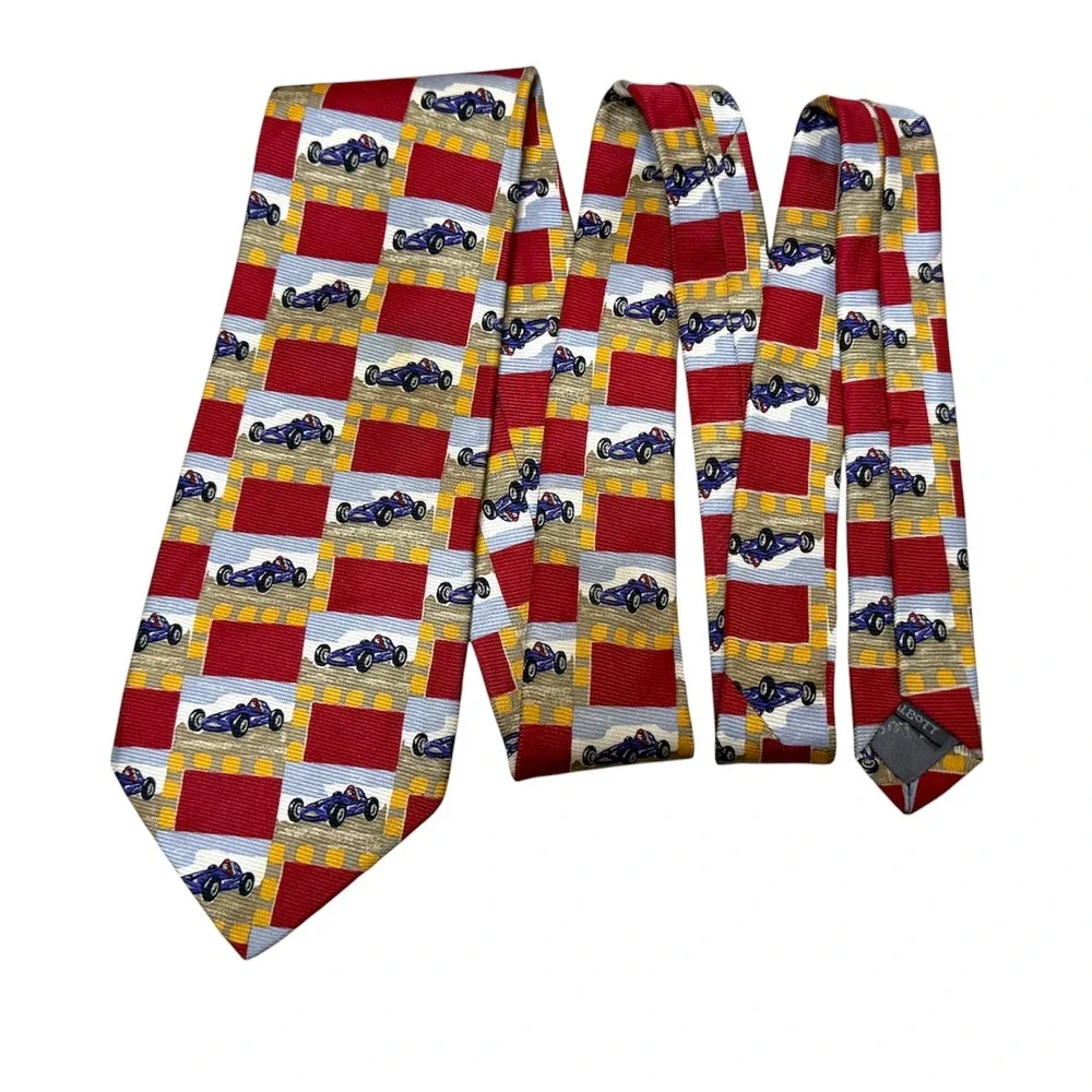 Robert Talbott Best of Class Silk Tie Mens Vintage Race Car Novelty Red Gold 4in